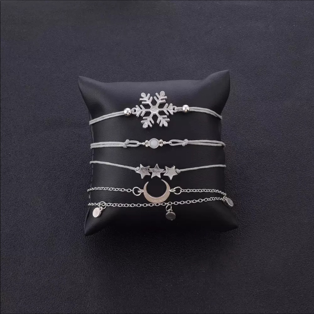 Winter Solstice Silver Moons Stars Snowflake Set